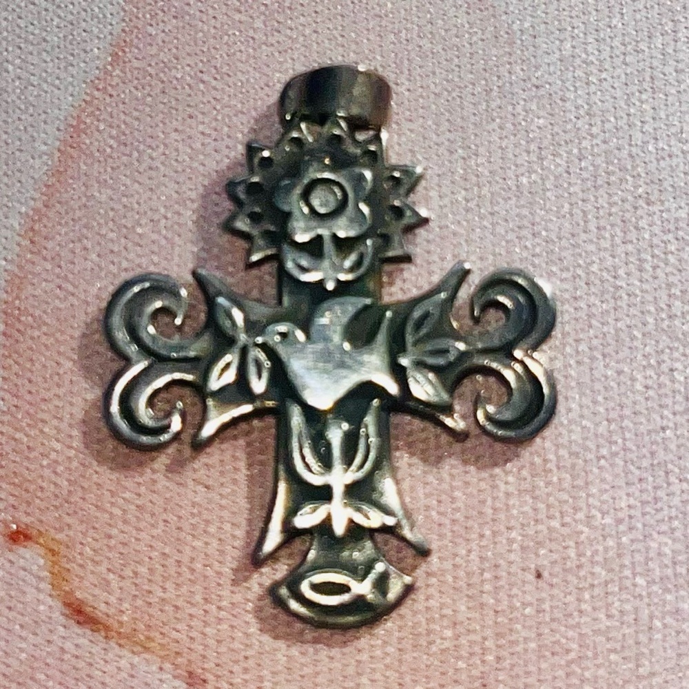 RETIRED James Avery Sterling La Primavera Cross with Dove & Flowers
